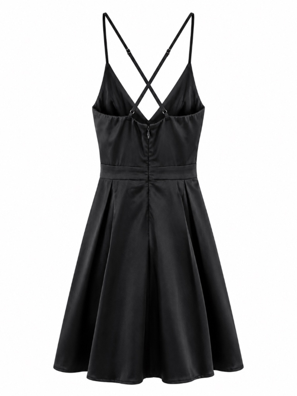 Lulus Black Satin Fit-and-Flare Dress – Size Small - Picture 2 of 5